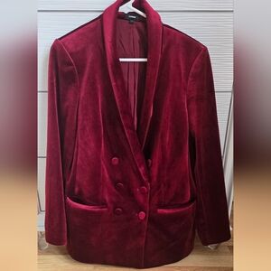 Ruby Red EXPRESS Velvet Double-Breasted Jacket Blazer
